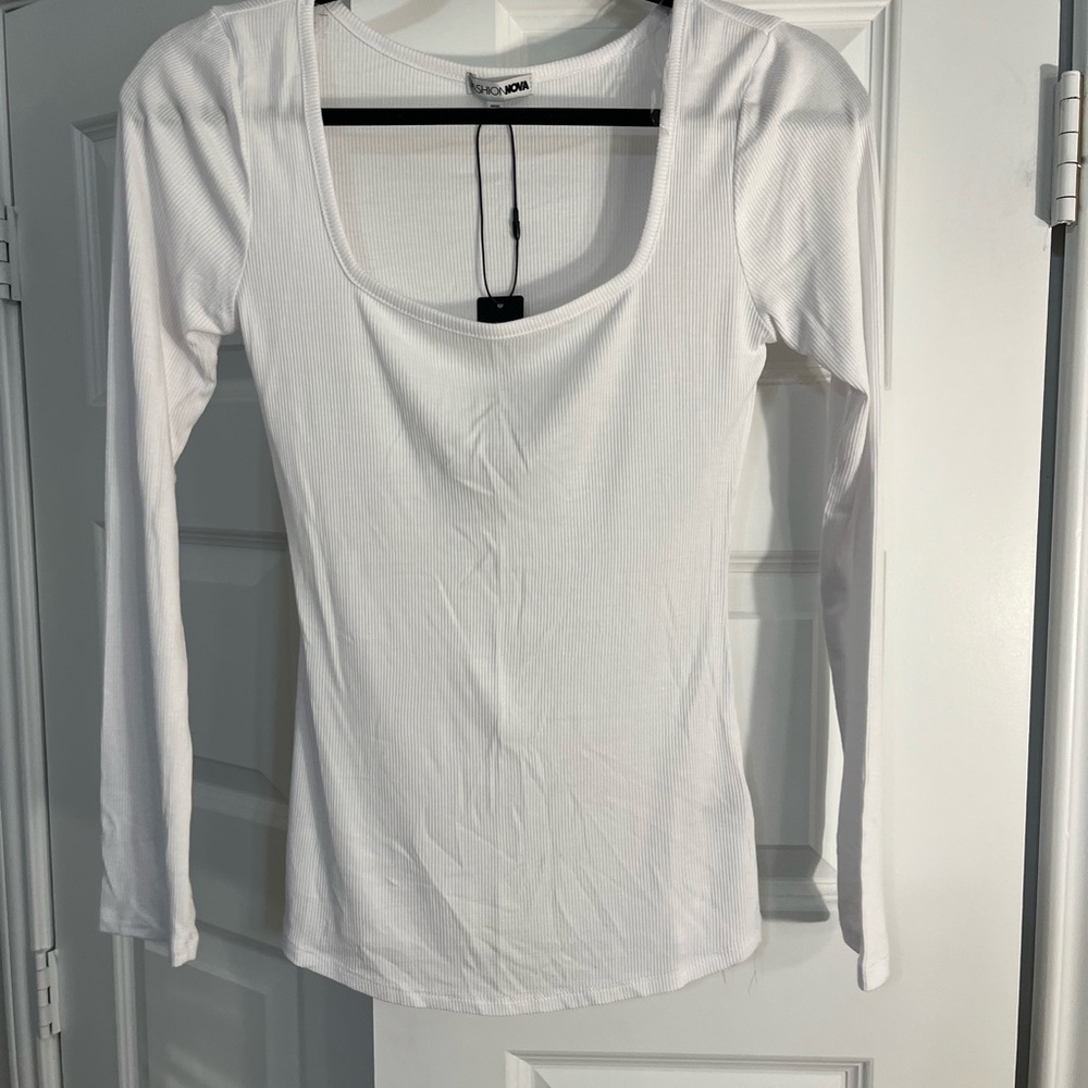 Fashion Nova White Ribbed Long Sleeve Top